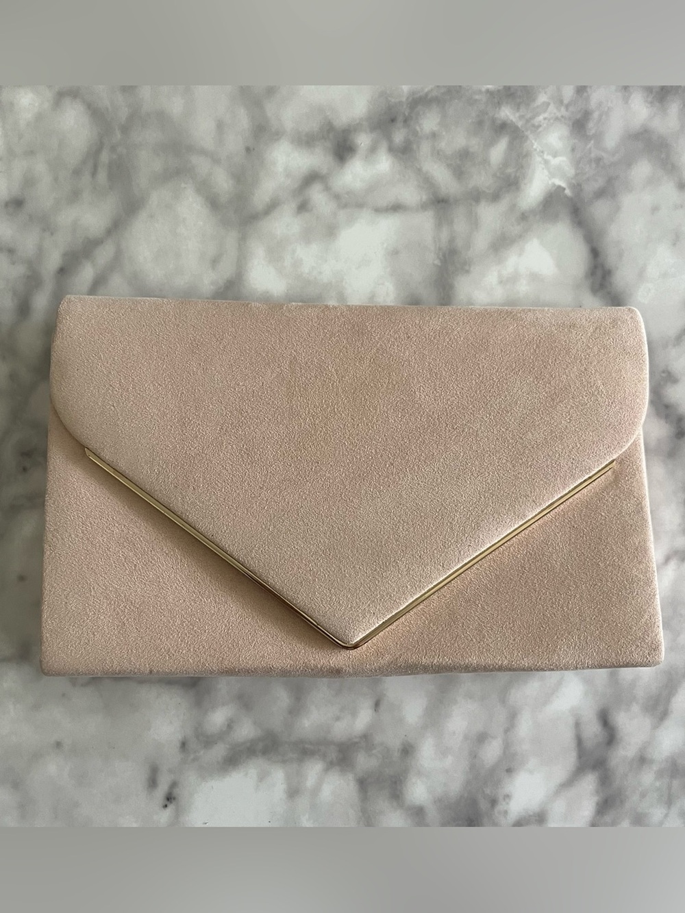 Faux Suede Envelope Wristlet Clutch in Blush Pink with Gold Trim